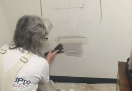 Apply several coats of compound to smooth then sand and prime Apply several coats of compound to smooth then sand and prime